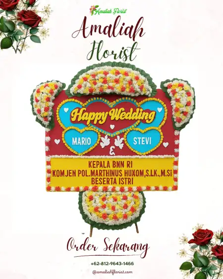 Papan Bunga Pernikahan Long Merah